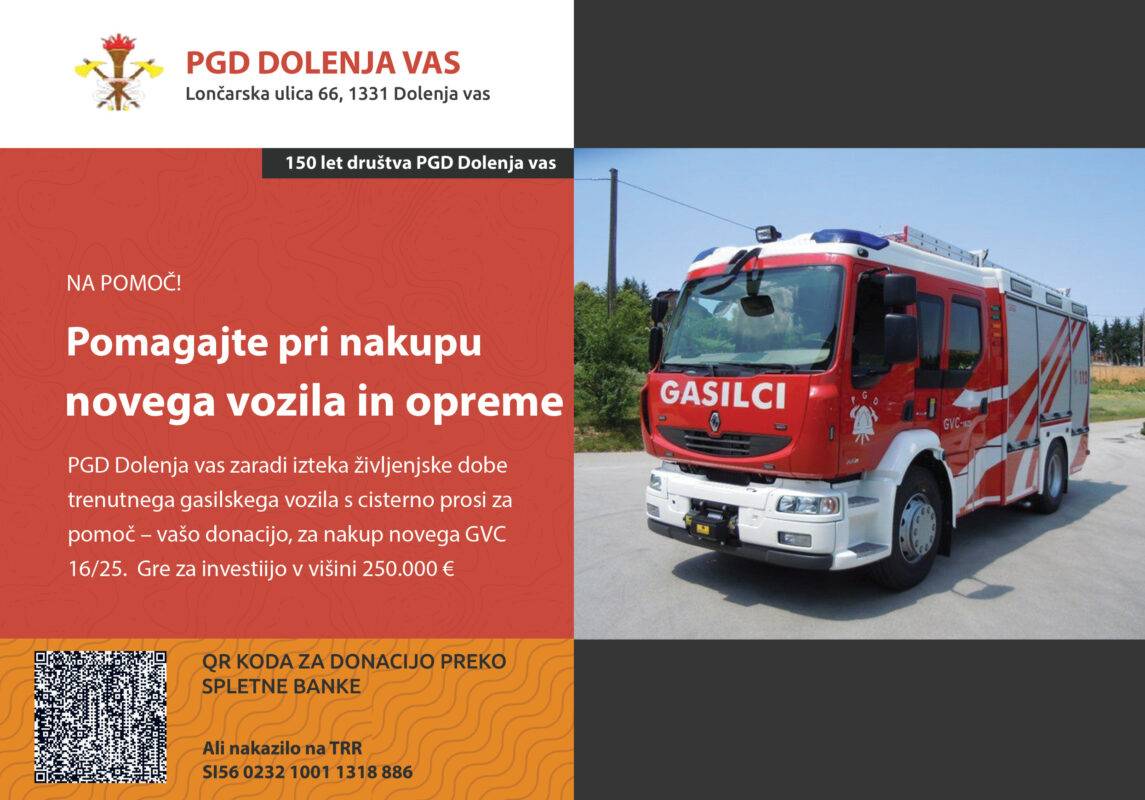 Donacija PGD Dolenja vas GVC QR TRR 1